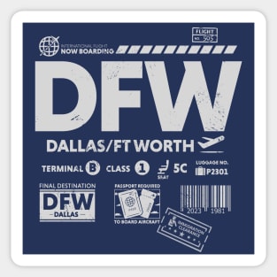 Vintage Dallas Fort Worth DFW Airport Code Travel Day Retro Travel Tag Sticker